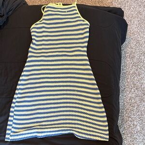 Double Zero Kids Dress in Blue and Yellow Stripes